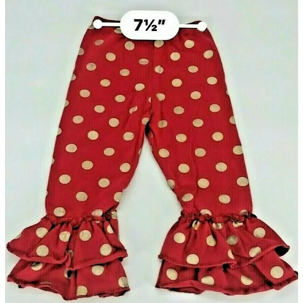 Unbranded Girls PJs Pajamas Set Santa Baby Polka Dot Ruffle Bell Bottoms Sz L